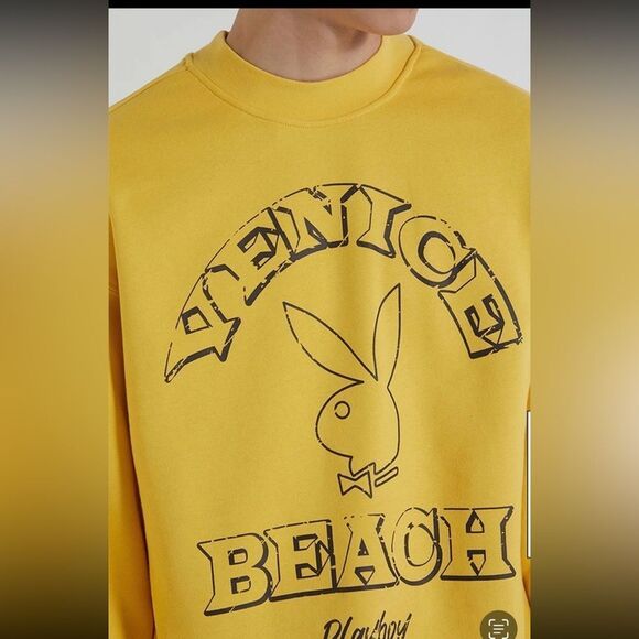 PLAYBOY Men's Crewneck Sweater in Vibrant Yellow, S - Picture 2 of 9